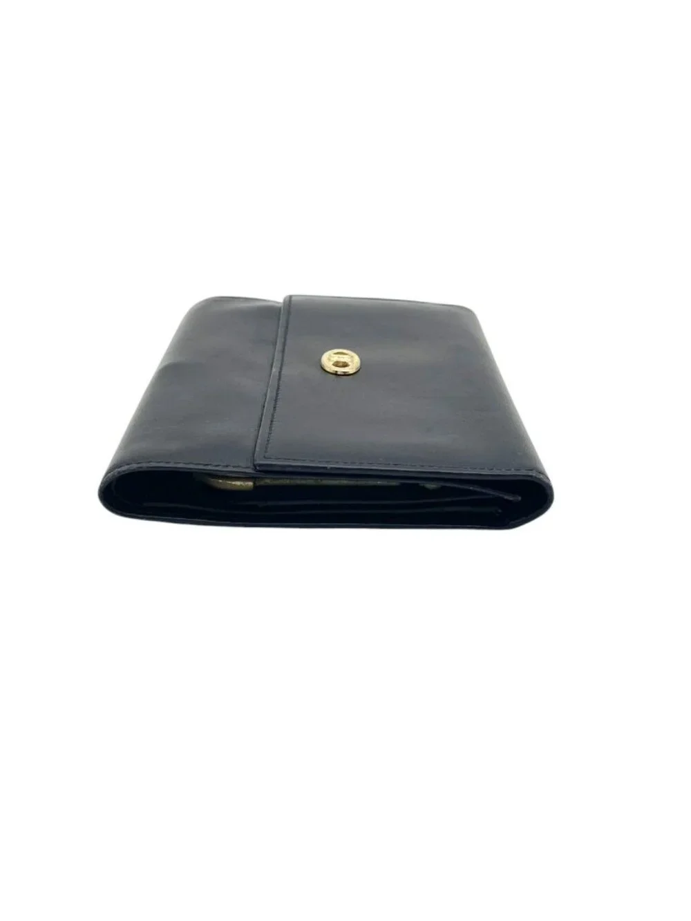 Celine Triomphe Macadam Vintage Fold Wallet Mini Leather Black Gold Classic